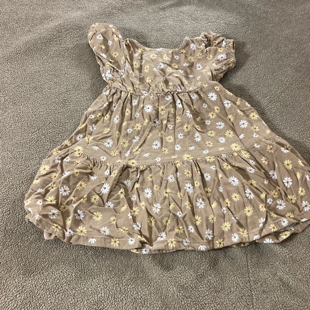 Girls' Floral Tiered Dress - Brown Daisy Print
